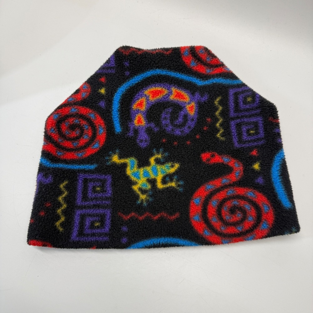 Vintage LL Bean Fleece Beanie Kids LG/XLG Black Gecko Snake Abstract Print 90s
